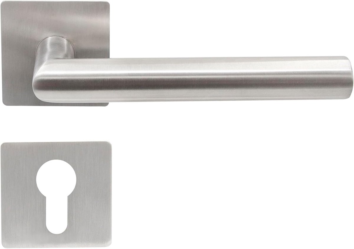 Solutions Deurkrukset RVS Zilver met Vierkante Magneet Rozet en Cilindergat PZ, Geborsteld, voor Binnen- en Buitendeuren