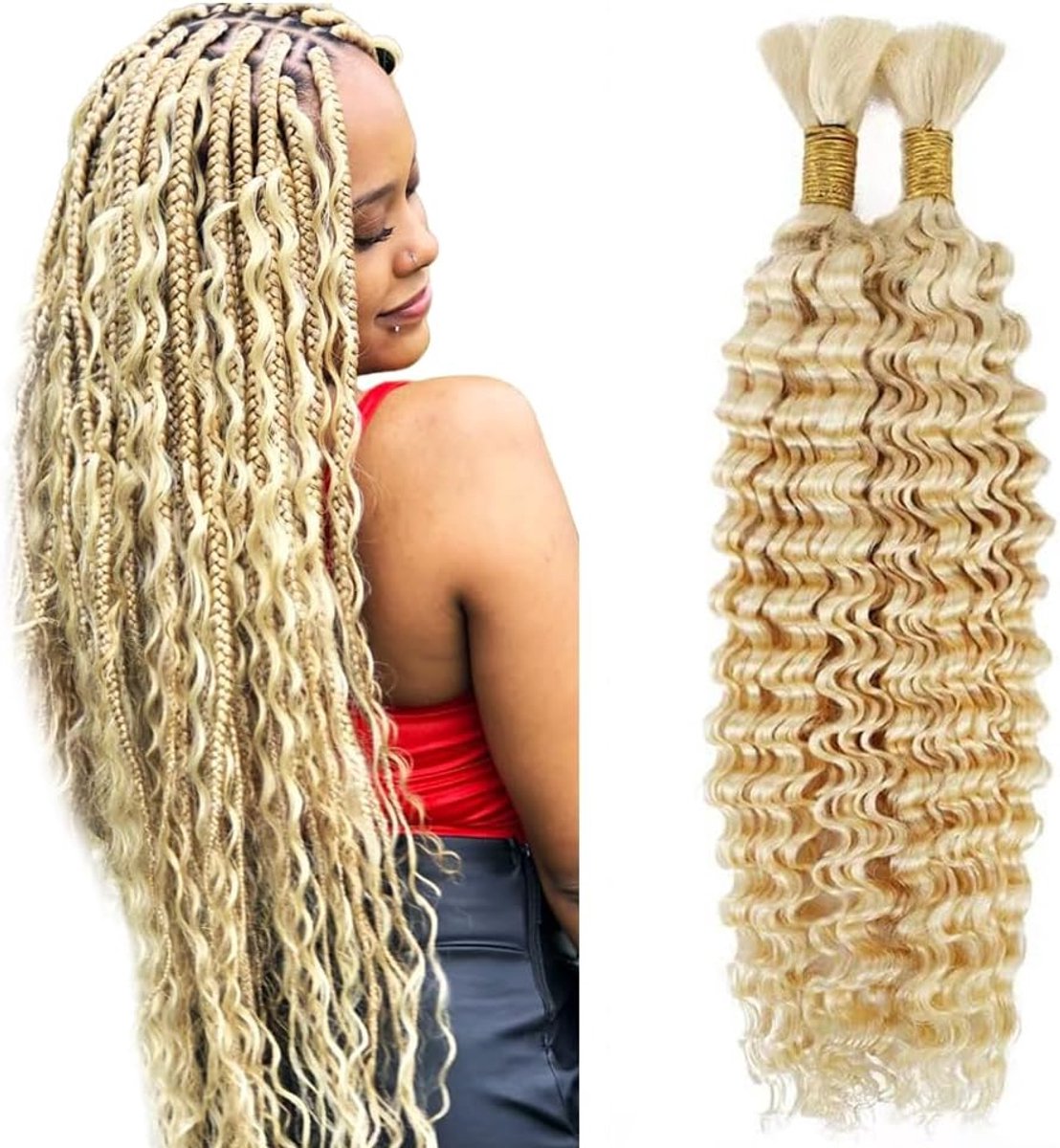 30 30 Inch Human Braiding Hair for Boho Braids #613 Light Blonde Color Deep Wave Verlenging Van Menselijk Haar Bulk Human Hair Knotless 50g Per Bundle Totaling 100g
