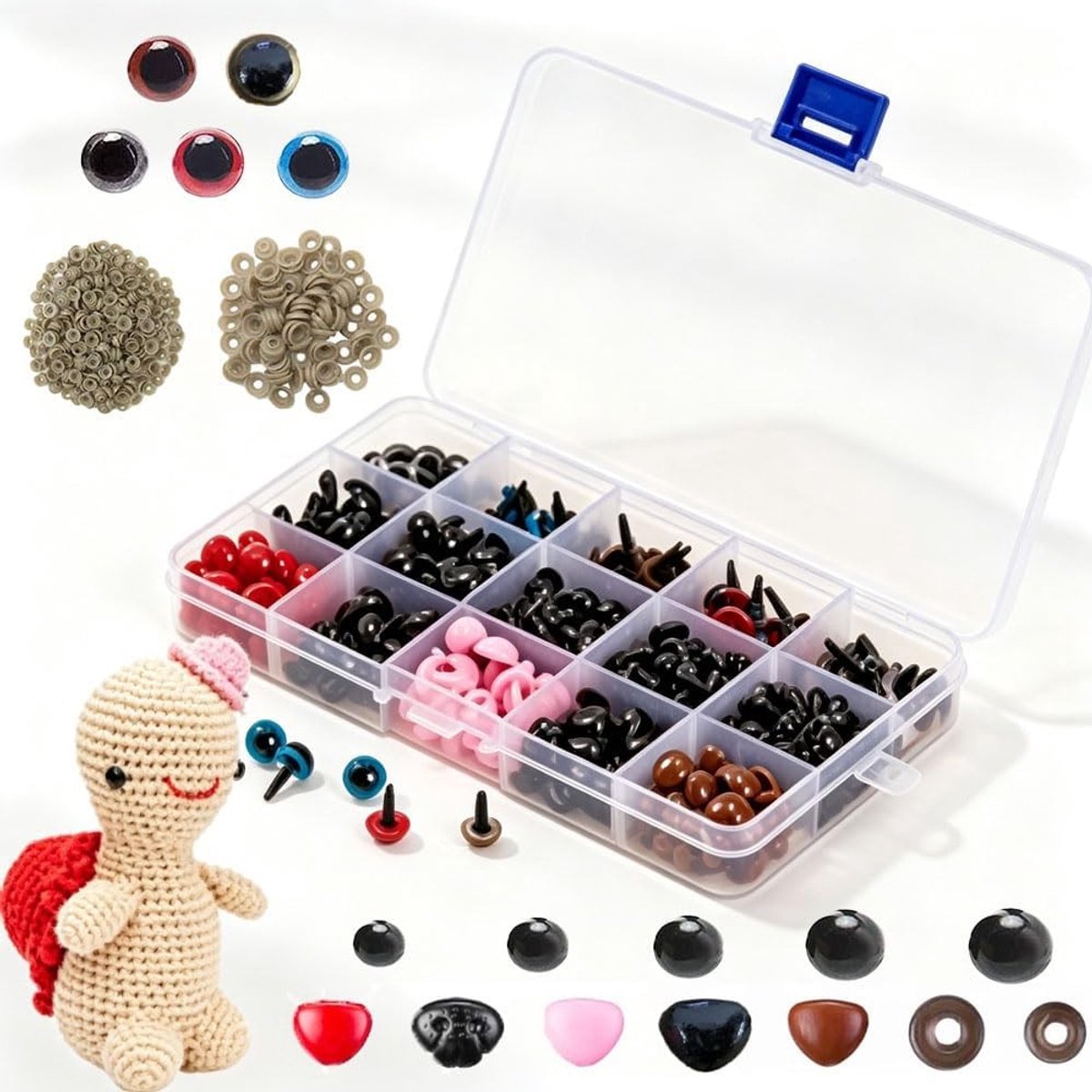 Kleurige Veiligheidsogen en Neusjes voor Haakdieren - 752 Stuks, DIY Speelgoedaccessoires voor Poppenmaken (5-12mm)