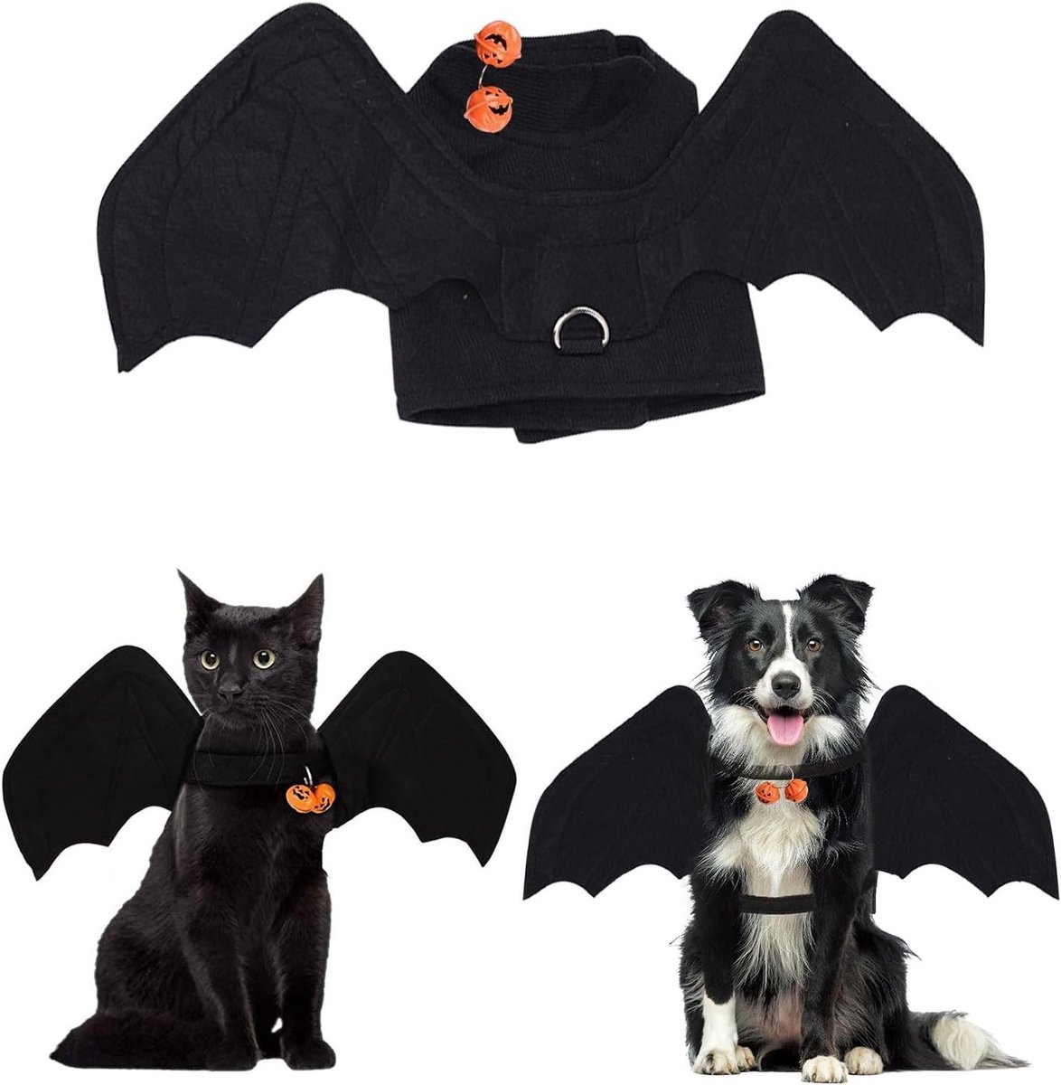 Halloween Bat Kostuum voor Huisdieren met Pompoen Bubbels - Zwarte Kat en Hond Kostuum met Vleugels voor Feestjes en Cosplay