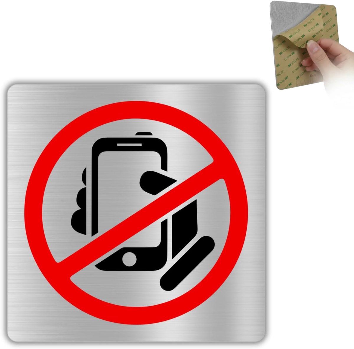 Bord - 10x10 cm - Aluminium - Mobiele Apparaten Uit | Telefoon Sticker, Bordje Oproepen Direct Onderbreken, Plaatje Handsfree Modus Stoppen, Pictogram Toestel Neerleggen