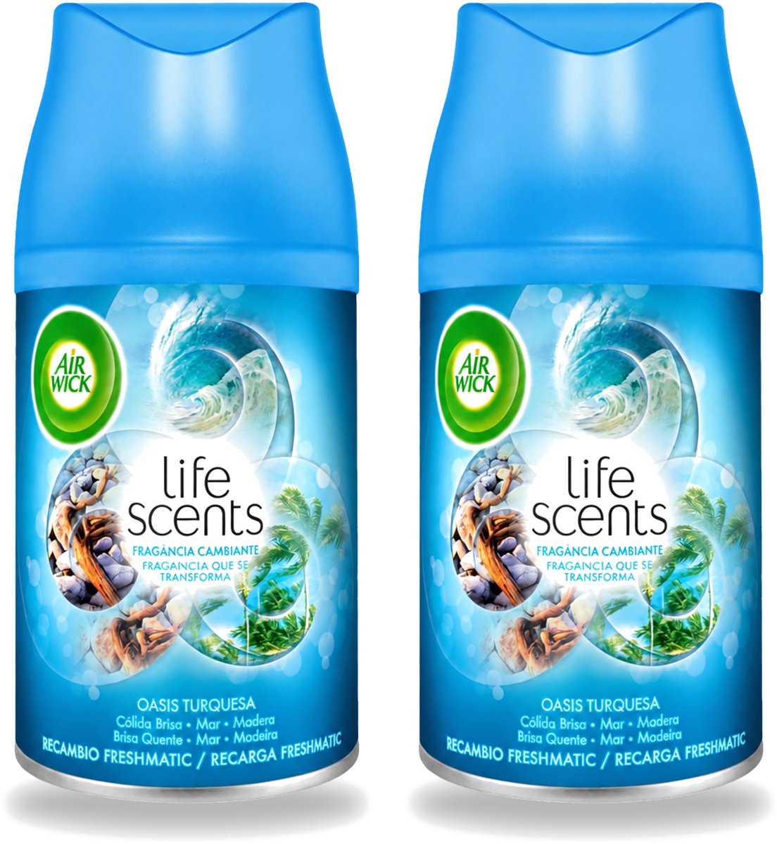 2 x Air Wick - Luchtverfrisser Navulling - Turquoise Oase - Automatische Spray - 250 ml - Voordeelverpakking - 2 stuks