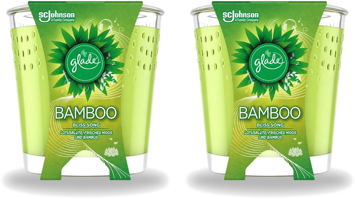2 x Glade - Geurkaars - Bamboo Bliss Song - Frisse Geur & Relaxatie - 129 g - Voordeelverpakking - 2 stuks