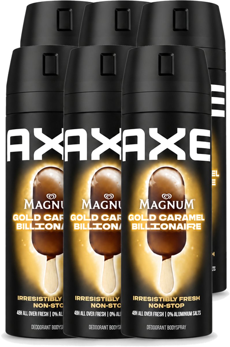 6 x Axe – Deodorant Bodyspray – Magnum Gold Caramel Billionaire – 150 ml - Voordeelverpakking - 6 stuks