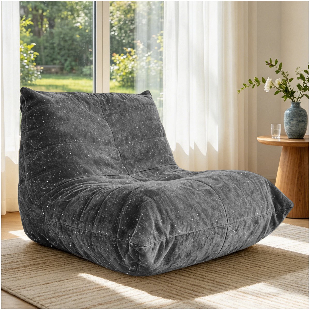 REDOM Zitzak met rugleuning - Ergonomische vorm - Hoogveerkrachtige vulling - Flanellen bekleding - Voor binnen - Grijs - 90 x 100 x 80 cm