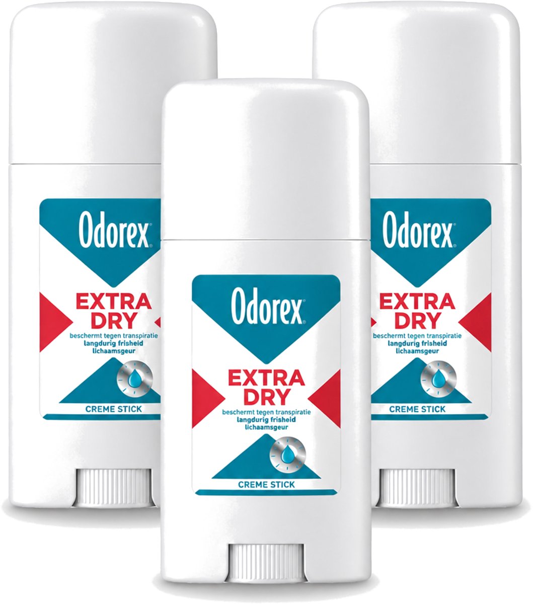 3 x Odorex - Deodorant Stick - Extra Dry - Intens Droog - Zonder Parfum - 40 ml - Voordeelverpakking - 3 stuks
