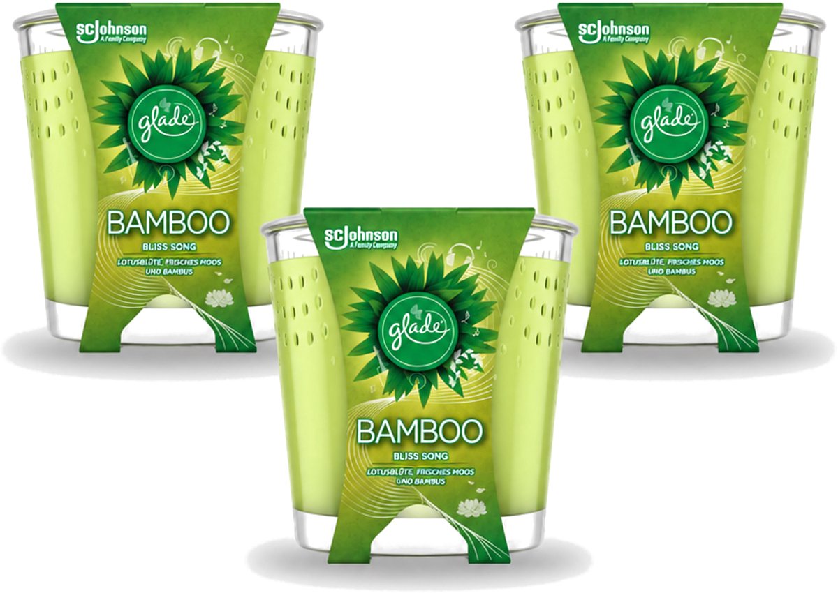 3 x Glade - Geurkaars - Bamboo Bliss Song - Frisse Geur & Relaxatie - 129 g - Voordeelverpakking - 3 stuks