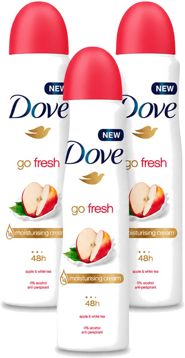3 x Dove - Deodorant - Go Fresh Apple & White Tea - Verfrissend en fruitig - 250 ml - Voordeelverpakking - 3 stuks