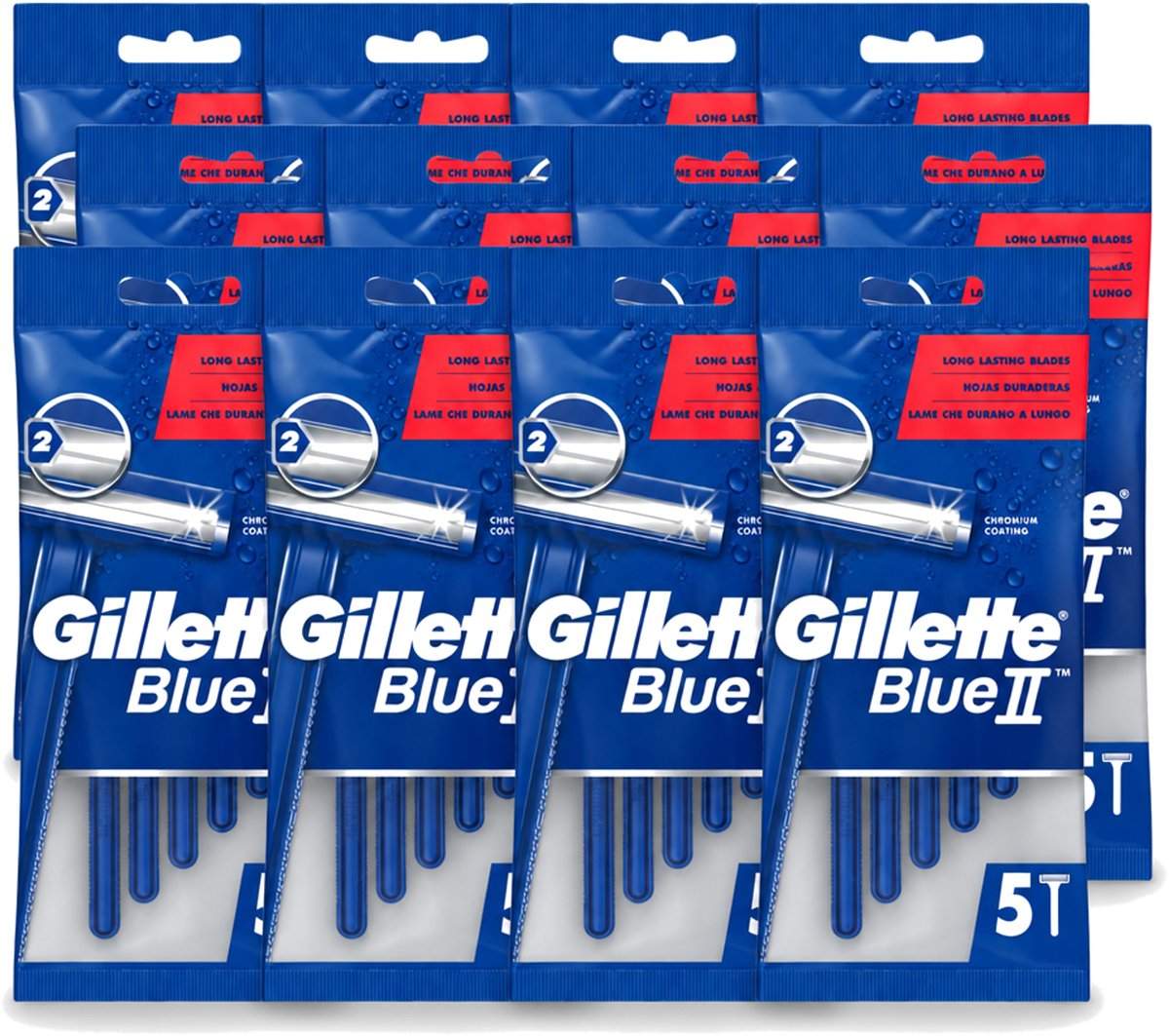 12 x Gillette - Blue II - Wegwerpscheermesjes - Precisie & Comfort - 5 Scheermesjes - Voordeelverpakking - 12 stuks