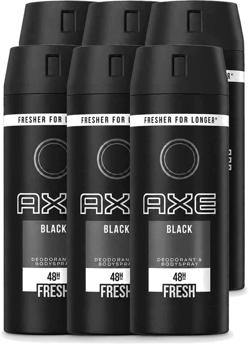 6 x Axe - Deodorant Bodyspray - 48hrs Fresh - Black - 150 ml - Voordeelverpakking - 6 stuks