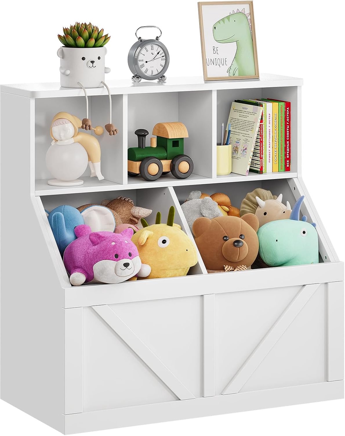 HOERFURIY Wit 2 in 1 trapvormig rek voor kinderkamer, boeken en speelgoed opbergmeubel makkelijk te monteren
