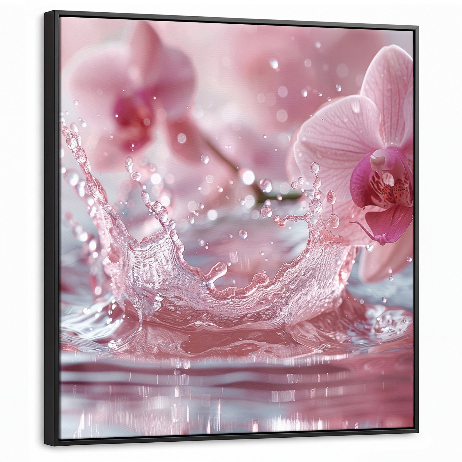 Canvas Schilderij met Baklijst 90x90cm - Abstract - Modern - Water - Orchidee - Muurdecoratie woonkamer - Slaapkamer decoratie - Kamer accessoires - Schilderijen op canvas met lijst