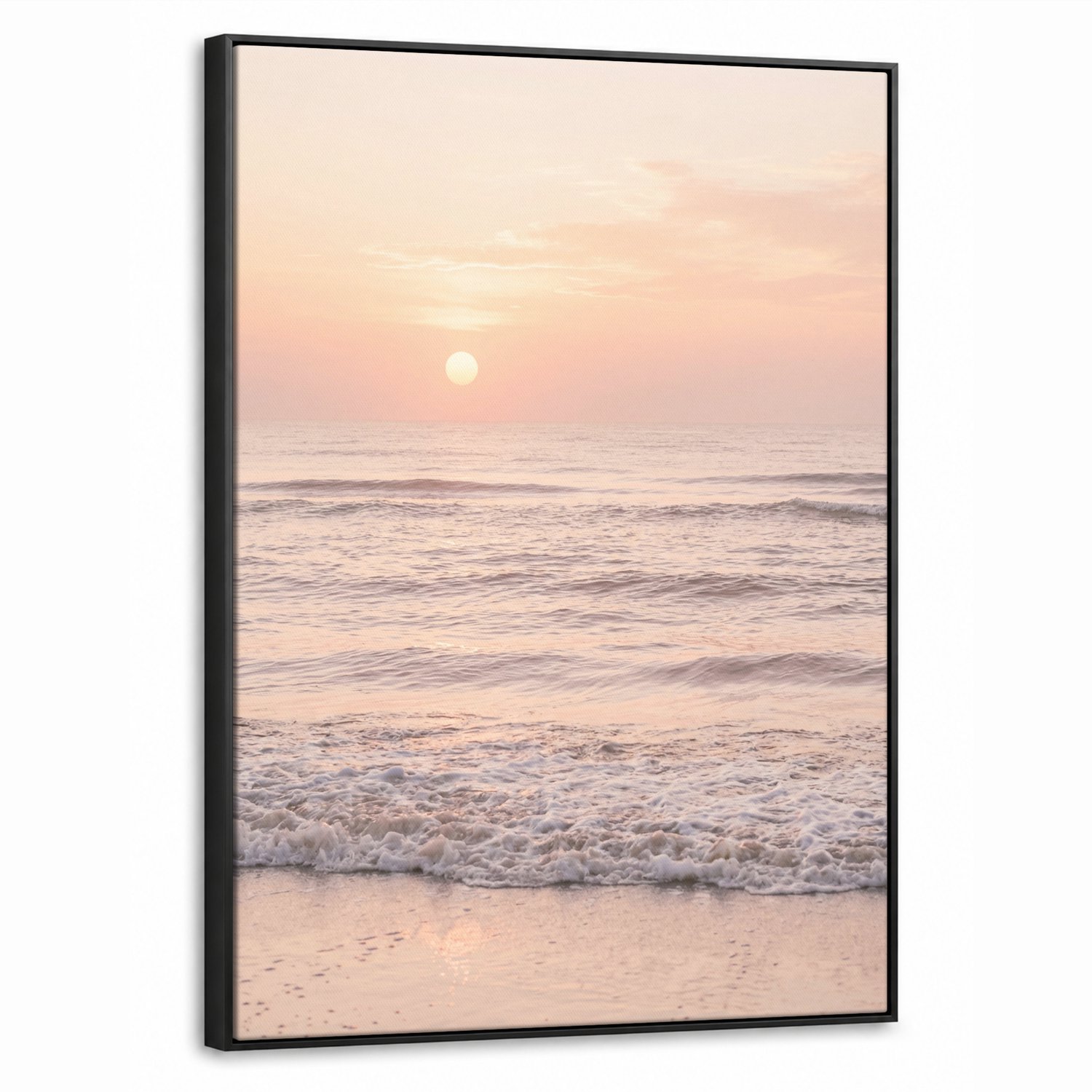 Canvas Schilderij met Baklijst 50x70cm - Zon - Strand - Roze - Muurdecoratie woonkamer - Slaapkamer decoratie - Kamer accessoires - Schilderijen op canvas met lijst