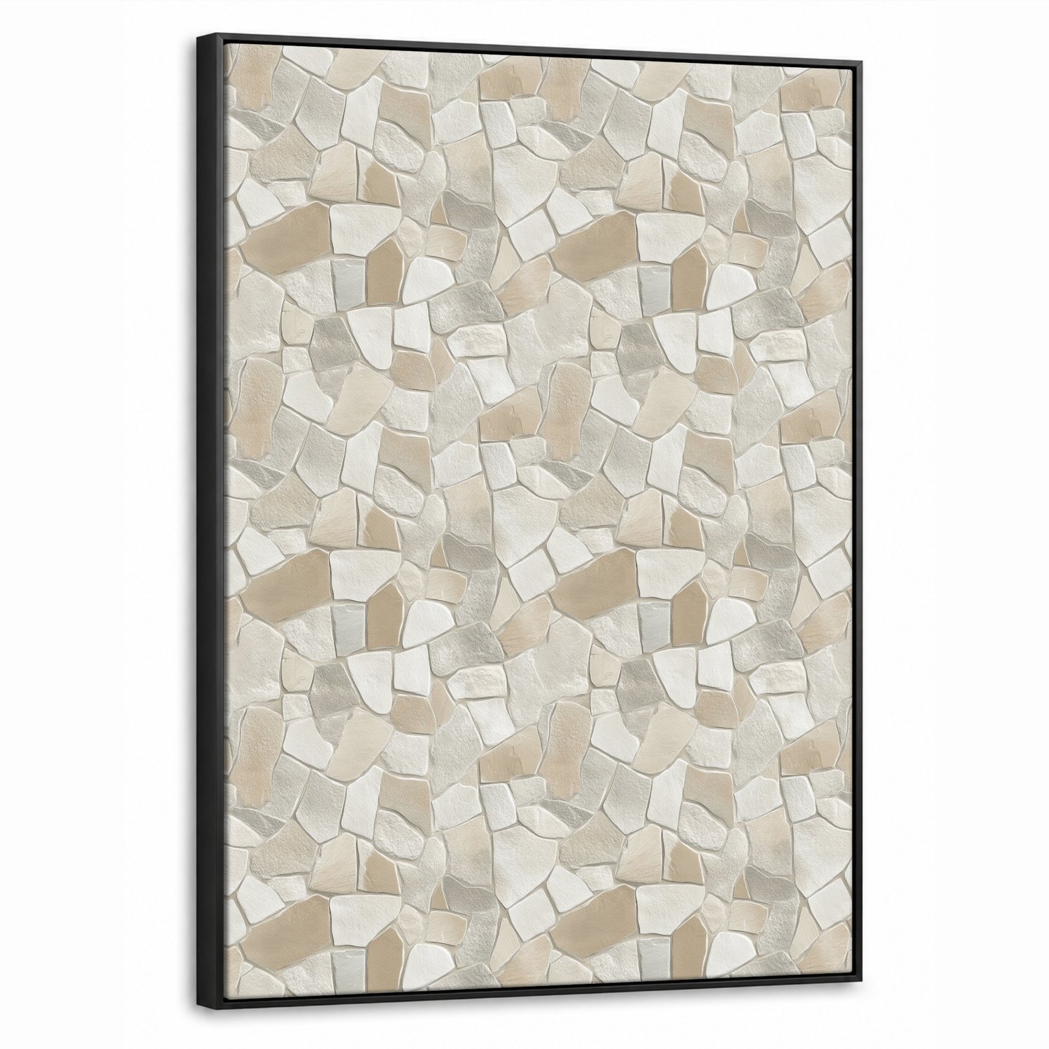 Canvas Schilderij met Baklijst 70x100cm - Mozaïek - Stenen - Beige - Muurdecoratie woonkamer - Slaapkamer decoratie - Kamer accessoires - Schilderijen op canvas met lijst
