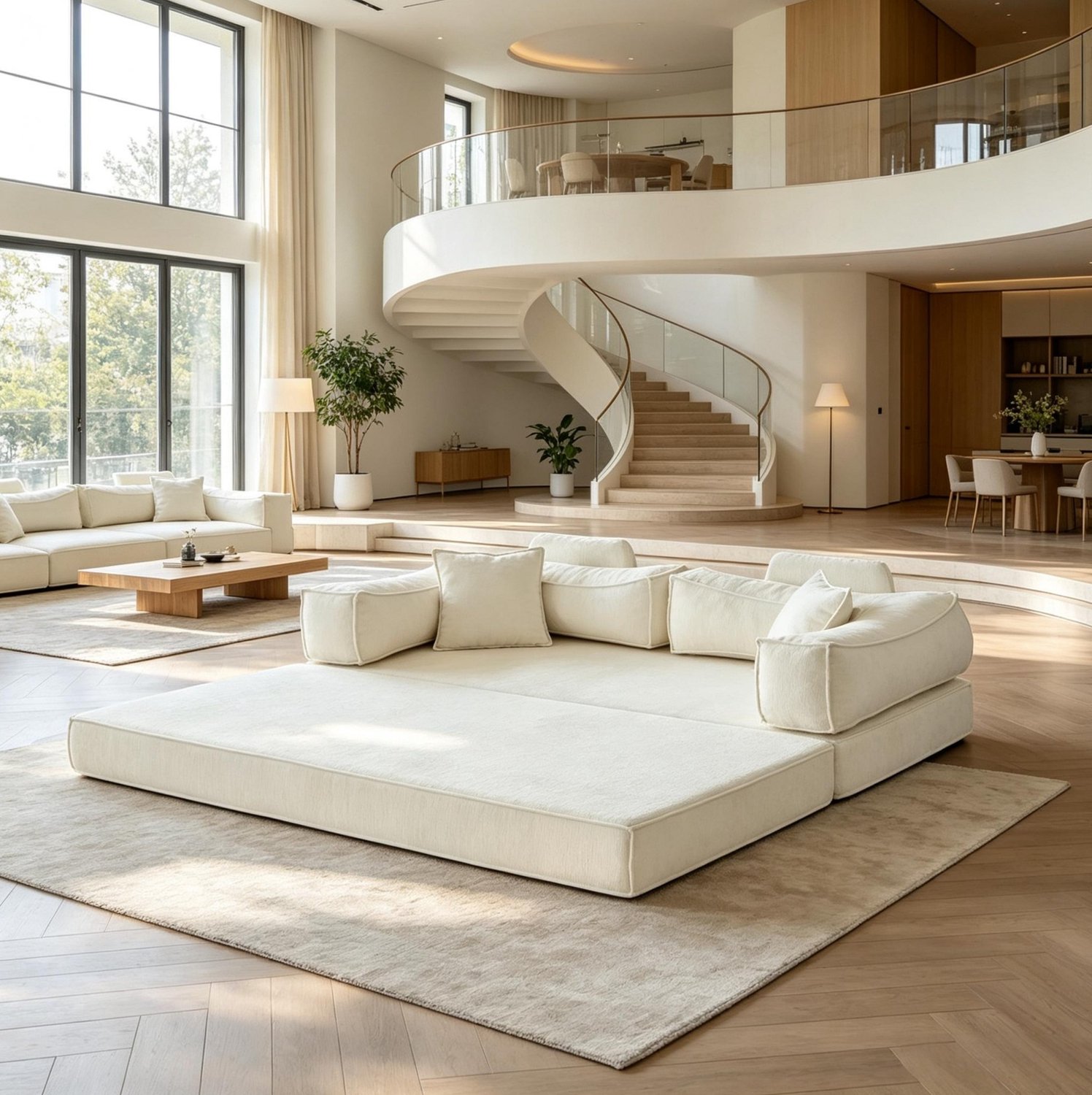 STILVORA Slaapbank 207 x 106 x 68 cm - 3-Zits Modulaire Bank met Slaapfunctie en Zijvakken - Voor Woonkamer en Logeerkamer - Chenille - Beige