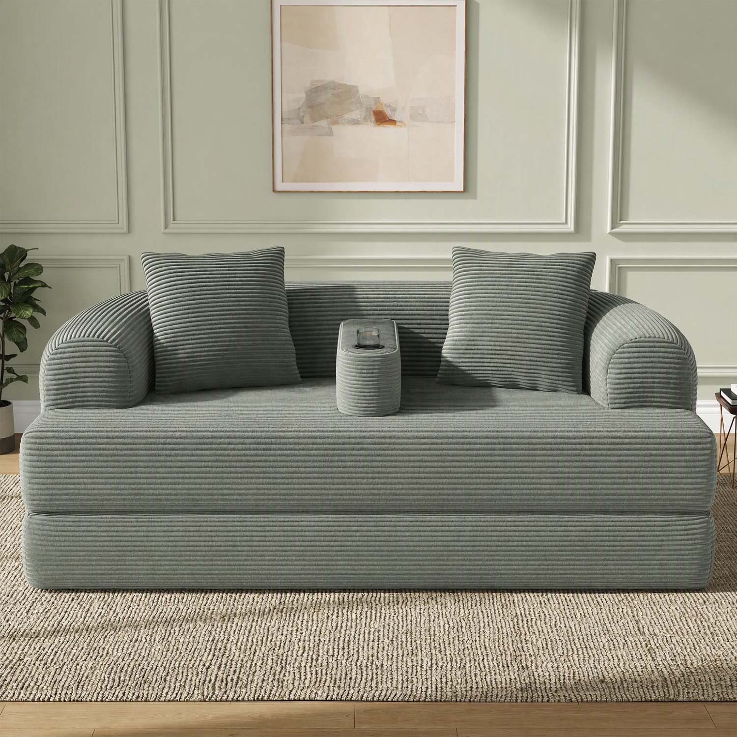 VVBV 2 Zits Bank 184x176x47 cm – Deuren, 2 Persoons, Tot 250 kg, Geen Montage, 2-in-1, Armleuningen – voor Woonkamer/Slaapkamer – Ribstof – Groen