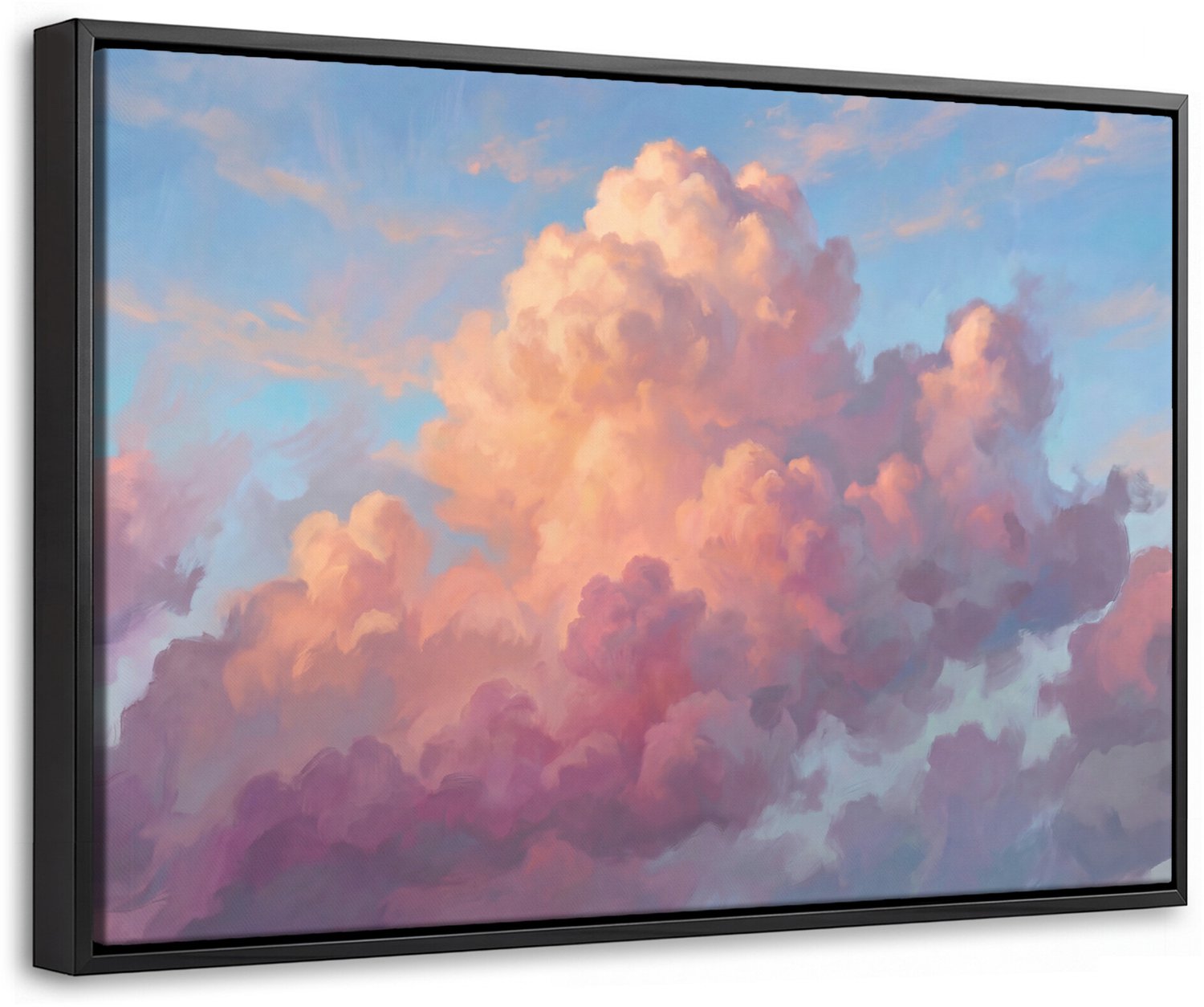 Canvas Schilderij met Baklijst 60x40cm - Wolken - Lucht - Natuur - Abstract - Kleurrijk - Muurdecoratie woonkamer - Slaapkamer decoratie - Kamer accessoires - Schilderijen op canvas met lijst