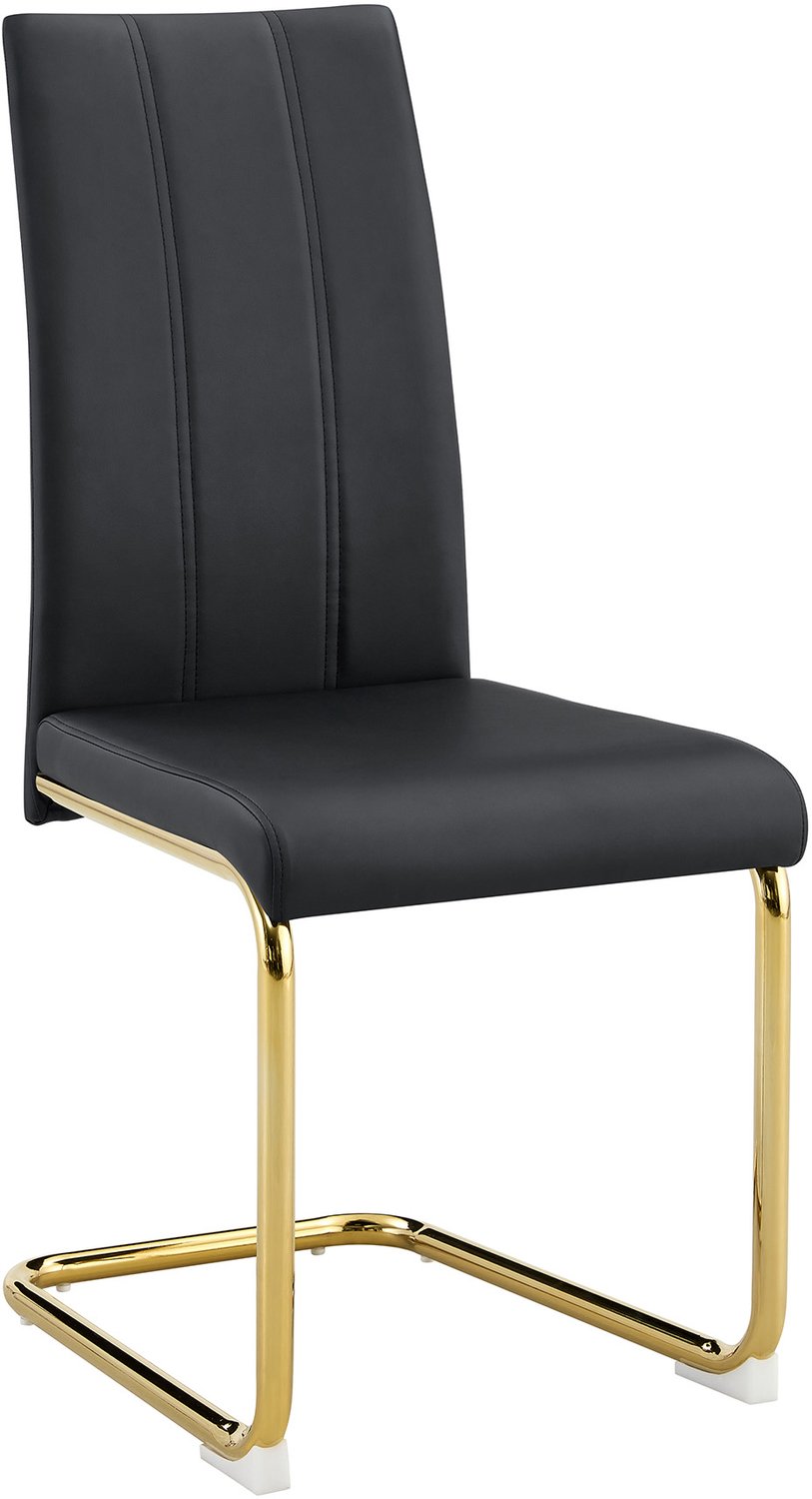 MUVANO Zwarte kunstleren eetkamerstoelen set van 2 - Sledeframestoelen - Gevoerd - Goudkleurig metalen frame - Voor eetkamer, keuken en kantoor