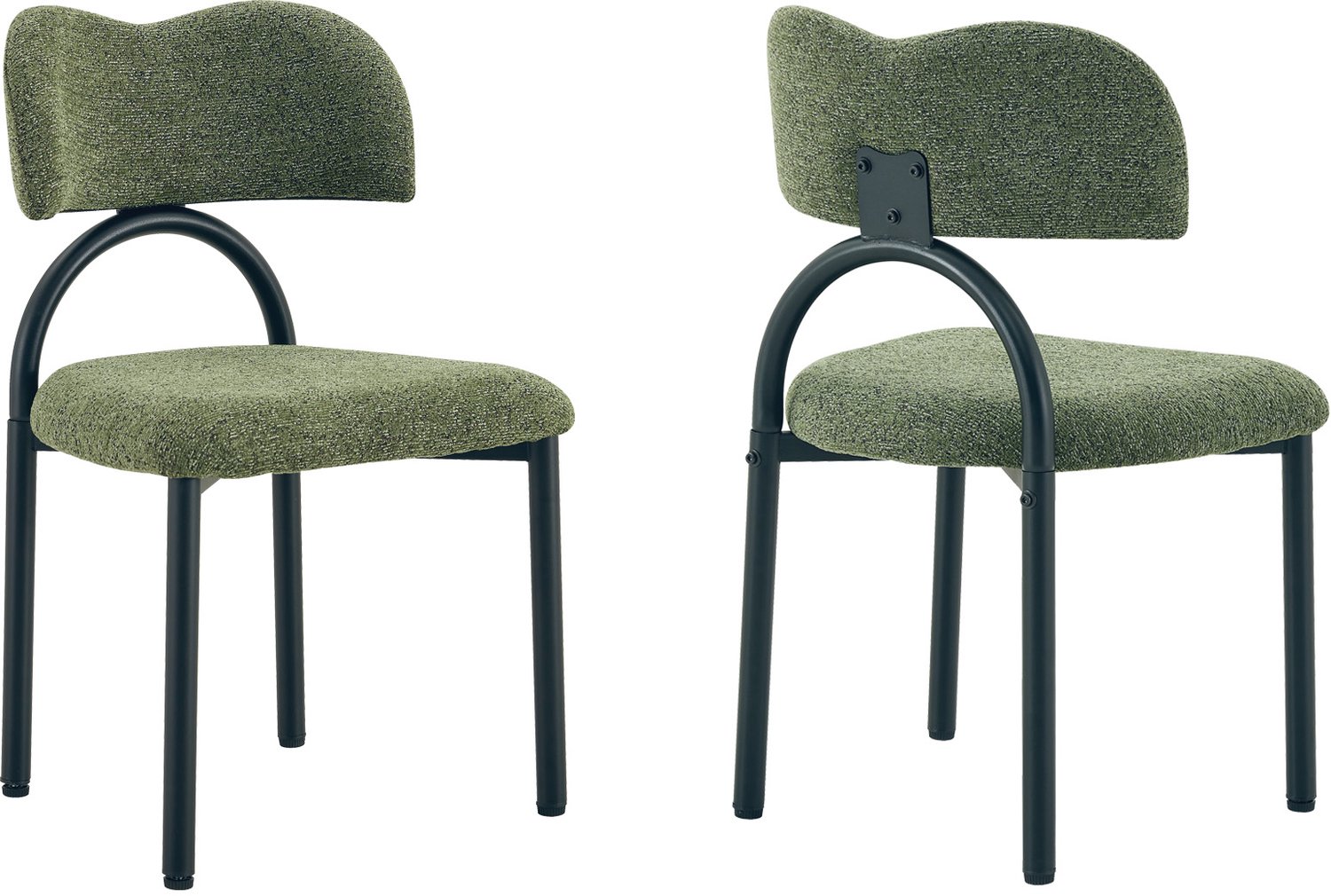 MUVANO Groene stoffen eetkamerstoelen set van 2 - Keukenstoelen met gevoerde rugleuning - Zwart metalen frame - Zithoogte 47 cm - Voor eetkamer en keuken