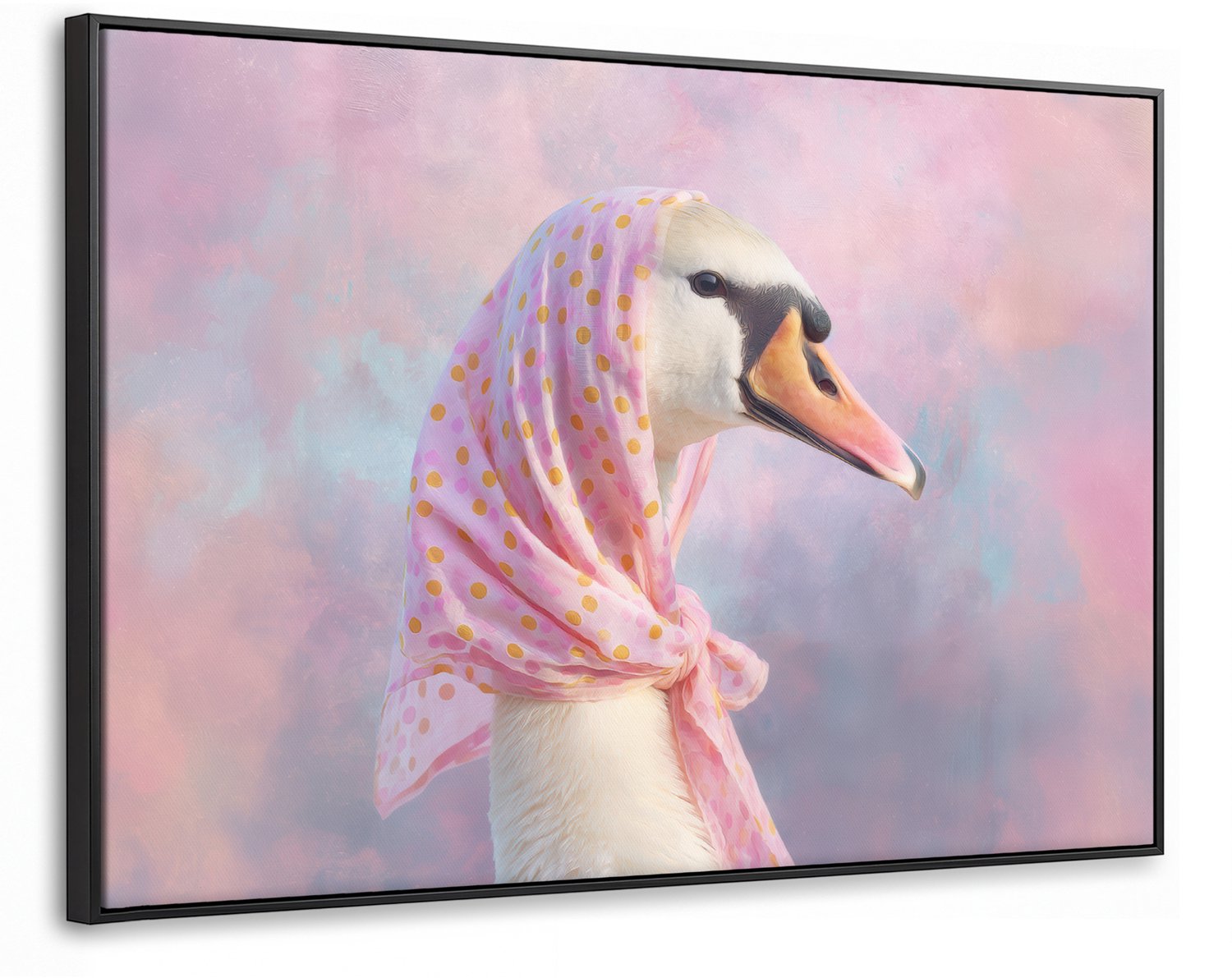 Canvas Schilderij met Baklijst XXL Canvas Schilderij met Baklijst 120x80cm - Zwaan - Sjaaltje - Pastelwolken - Muurdecoratie woonkamer - Slaapkamer decoratie - Kamer accessoires - Schilderijen op canvas met lijst groot