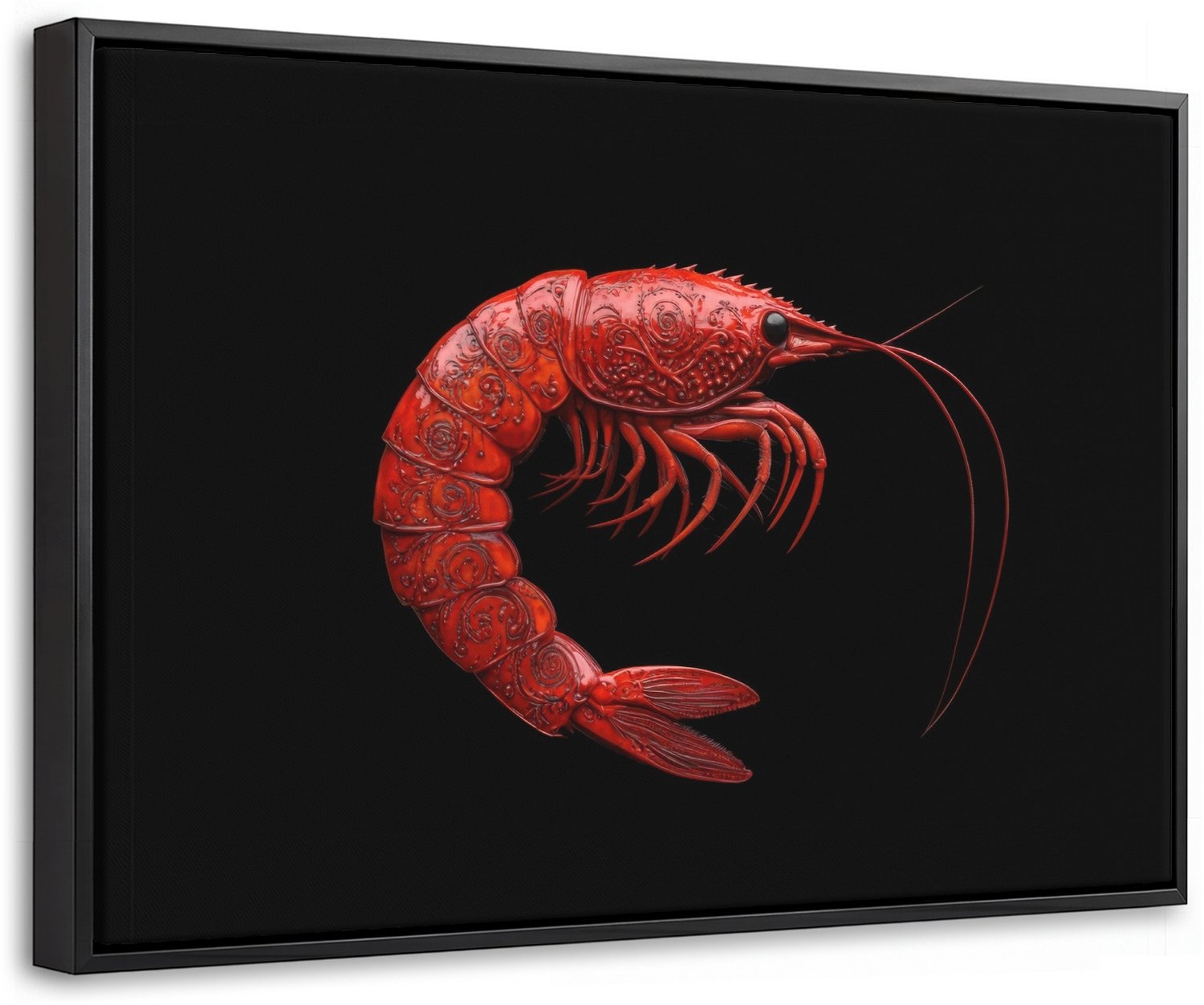 Canvas Schilderij met Baklijst 60x40cm - Garnaal - Rood - Dieren - Muurdecoratie woonkamer - Slaapkamer decoratie - Kamer accessoires - Schilderijen op canvas met lijst