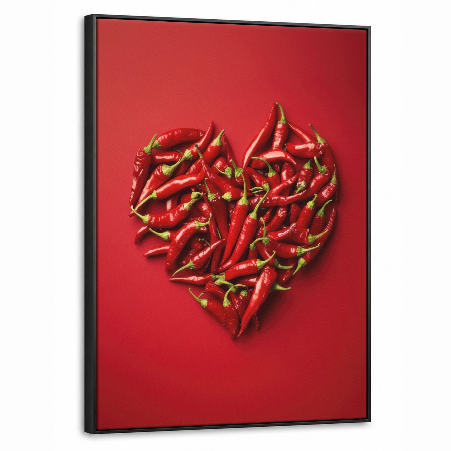 Canvas Schilderij met Baklijst 50x70cm - Pepers - Rood - Hart - Muurdecoratie woonkamer - Slaapkamer decoratie - Kamer accessoires - Schilderijen op canvas met lijst