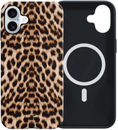 iPhone MagSafe hoesje met luipaardprint, zwarte binnenkant met magnetische cirkel en xoxo Wildhearts logo.