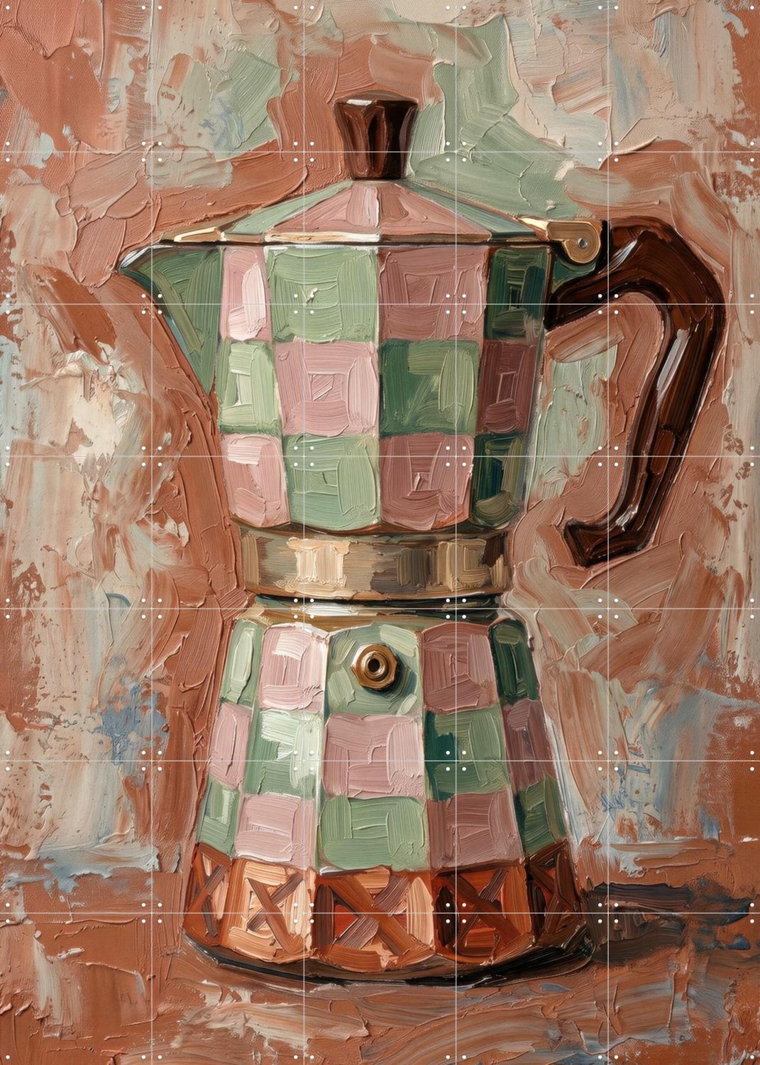IXXI Mokka Mozaïek, OTTI - 100 x 140 cm - Grote wanddecoratie en posters - Kwaststreken, Digitale Kunst, Eetkamer, Keuken, Keukengerei Bruin / Groen