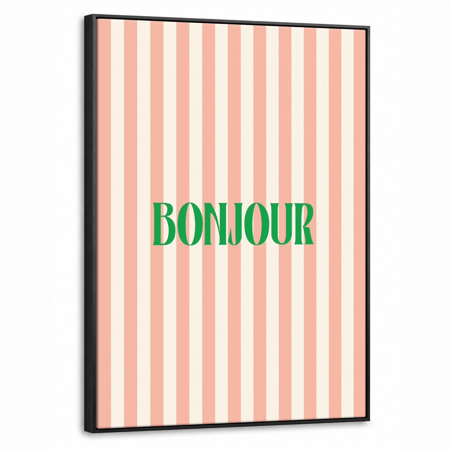 Canvas Schilderij met Baklijst 60x80cm - Zachtroze - Groen - Strepen - Bonjour - Muurdecoratie woonkamer - Slaapkamer decoratie - Kamer accessoires - Schilderijen op canvas met lijst