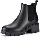 Olanly - Dames Chelsea laarzen - Comfortabele enkellaarsjes - Blokhak - Elastische zijkant - zwart PU - 36,5 - Geschikt voor een voetlengte van 23,1 cm