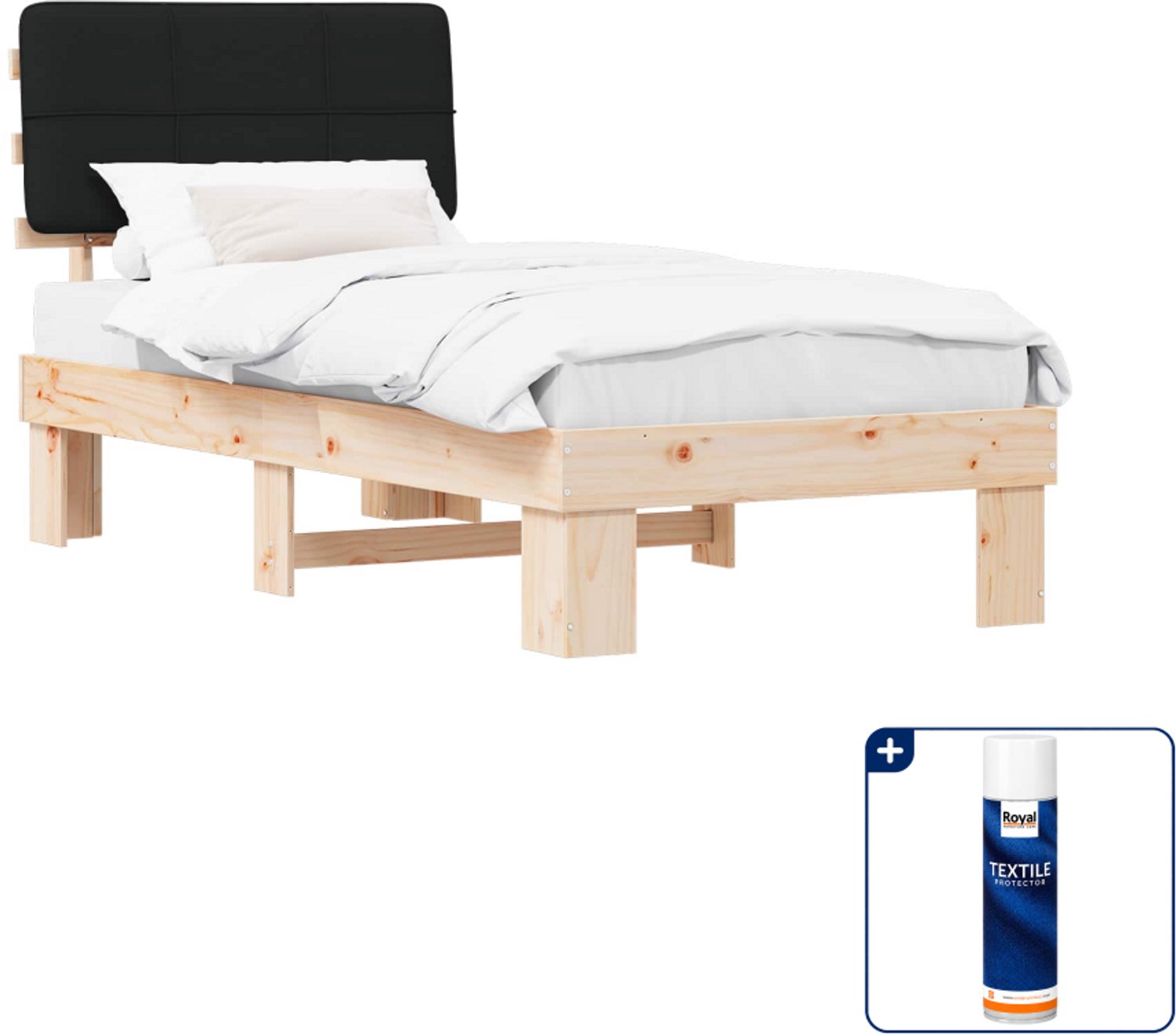 vidaXL bedframe - 80 x 200 cm - massief grenenhout - zwart - Inclusief textielbeschermer 500 ml