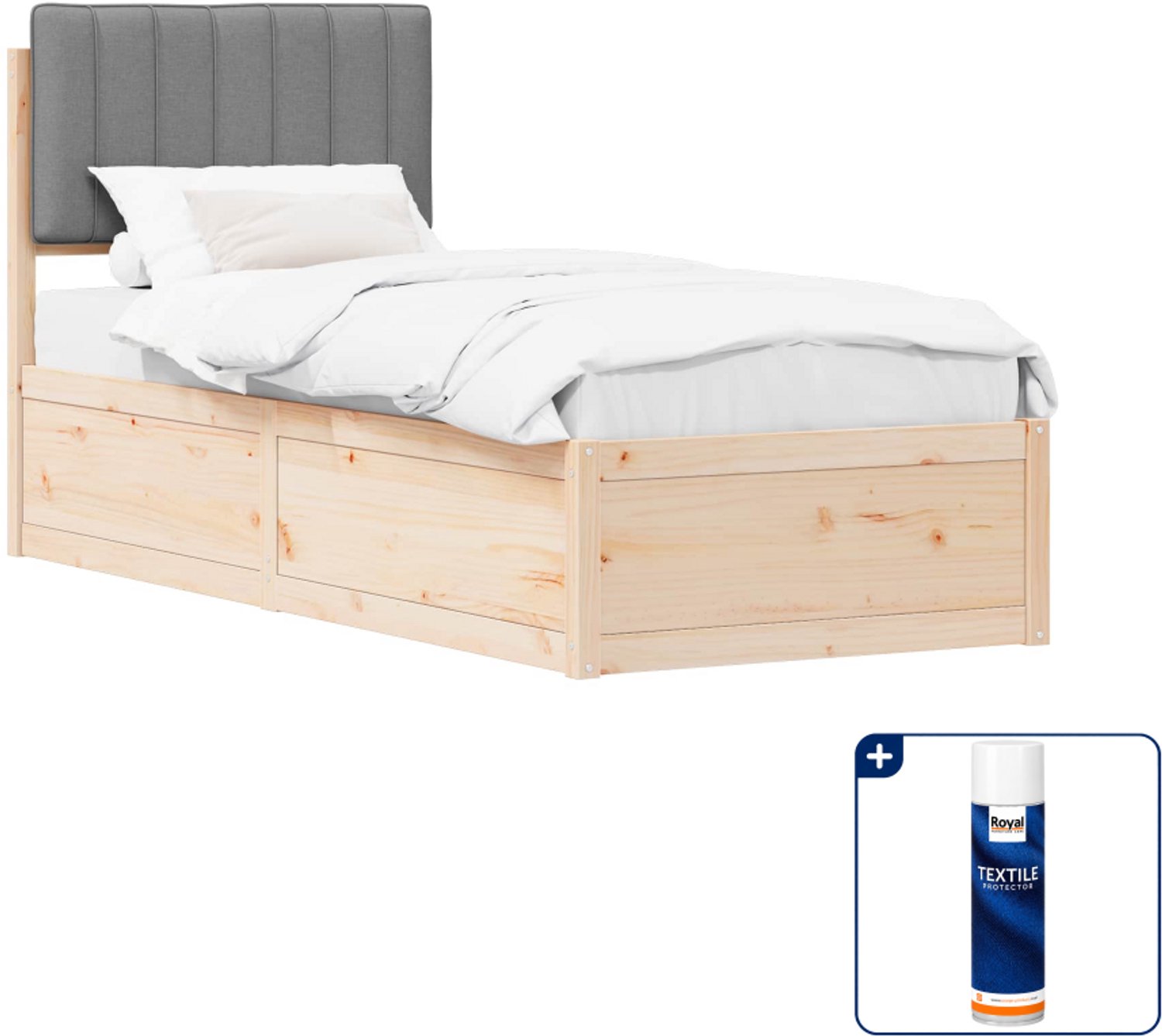 vidaXL bedframe - 75 x 190 cm - lichtgrijs - Inclusief textielbeschermer 500 ml