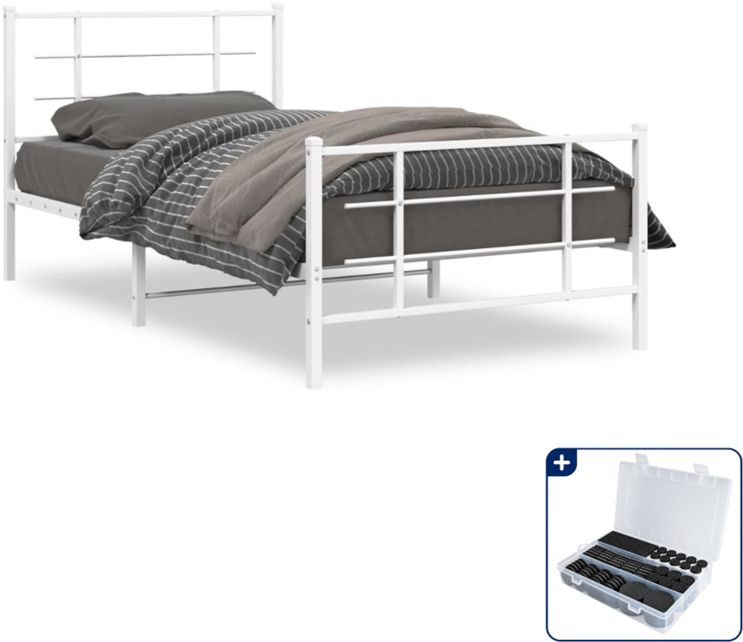 vidaXL bedframe met hoofd- en voeteneinde - 107 x 203 cm - wit - Inclusief antikrasvilt 177-delig