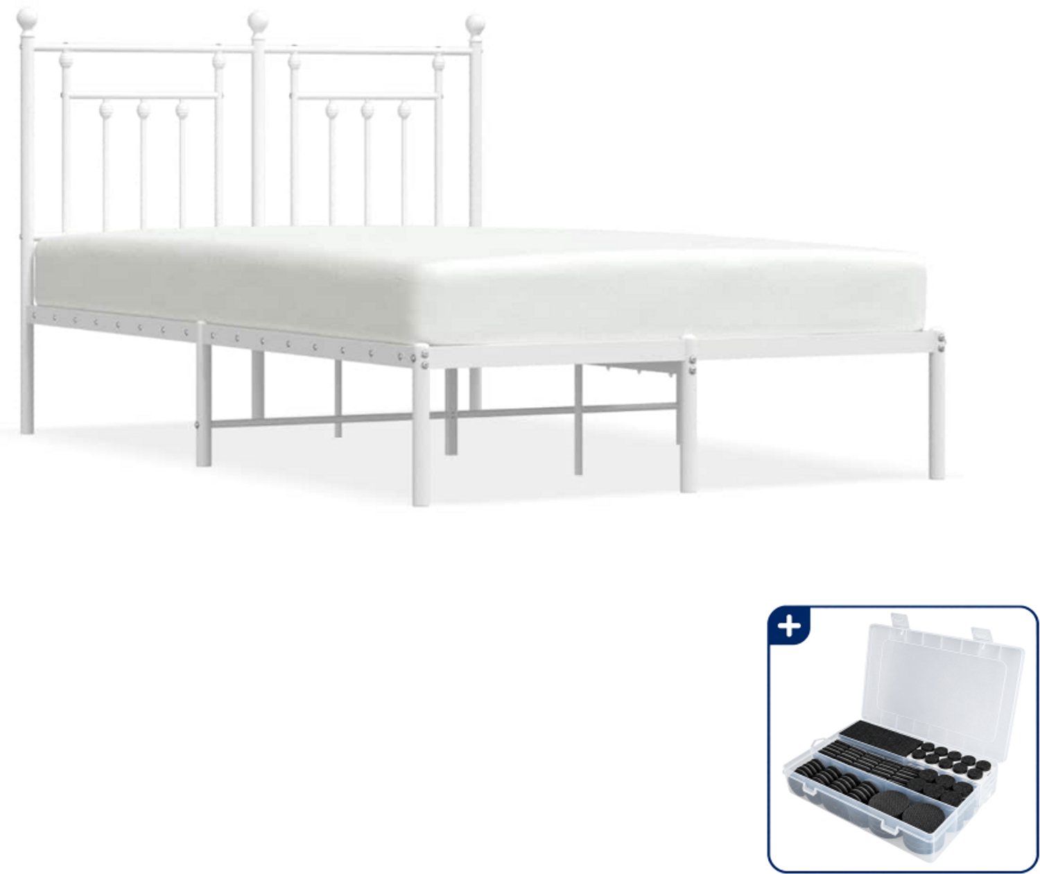 vidaXL Bedframe met hoofdbord - 120 x 190 cm - metaal - wit - Inclusief antikrasvilt 177-delig