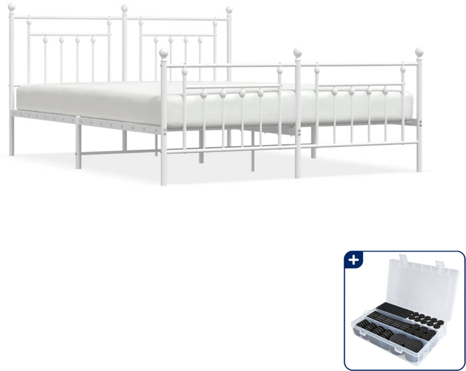 vidaXL Bedframe - 183 x 213 cm - metaal - wit - Inclusief antikrasvilt 177-delig