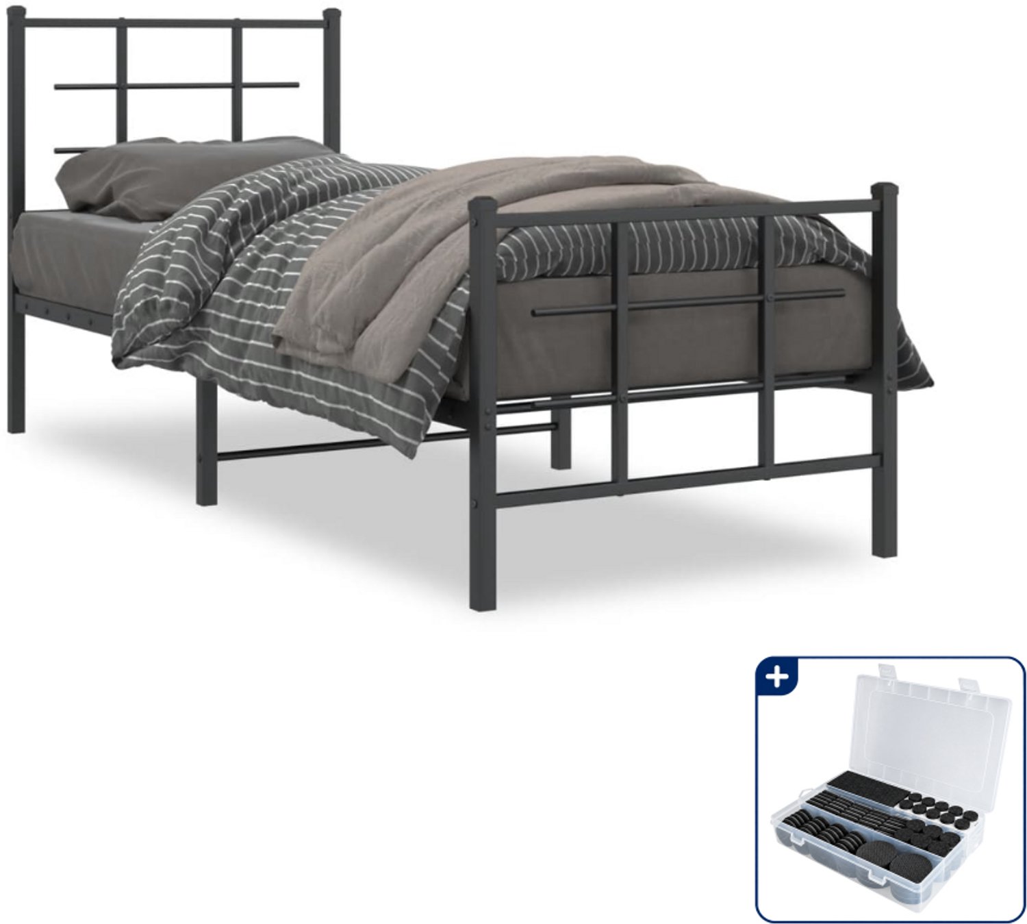 vidaXL bedframe - 75 x 190 cm - staal - zwart - Inclusief antikrasvilt 177-delig