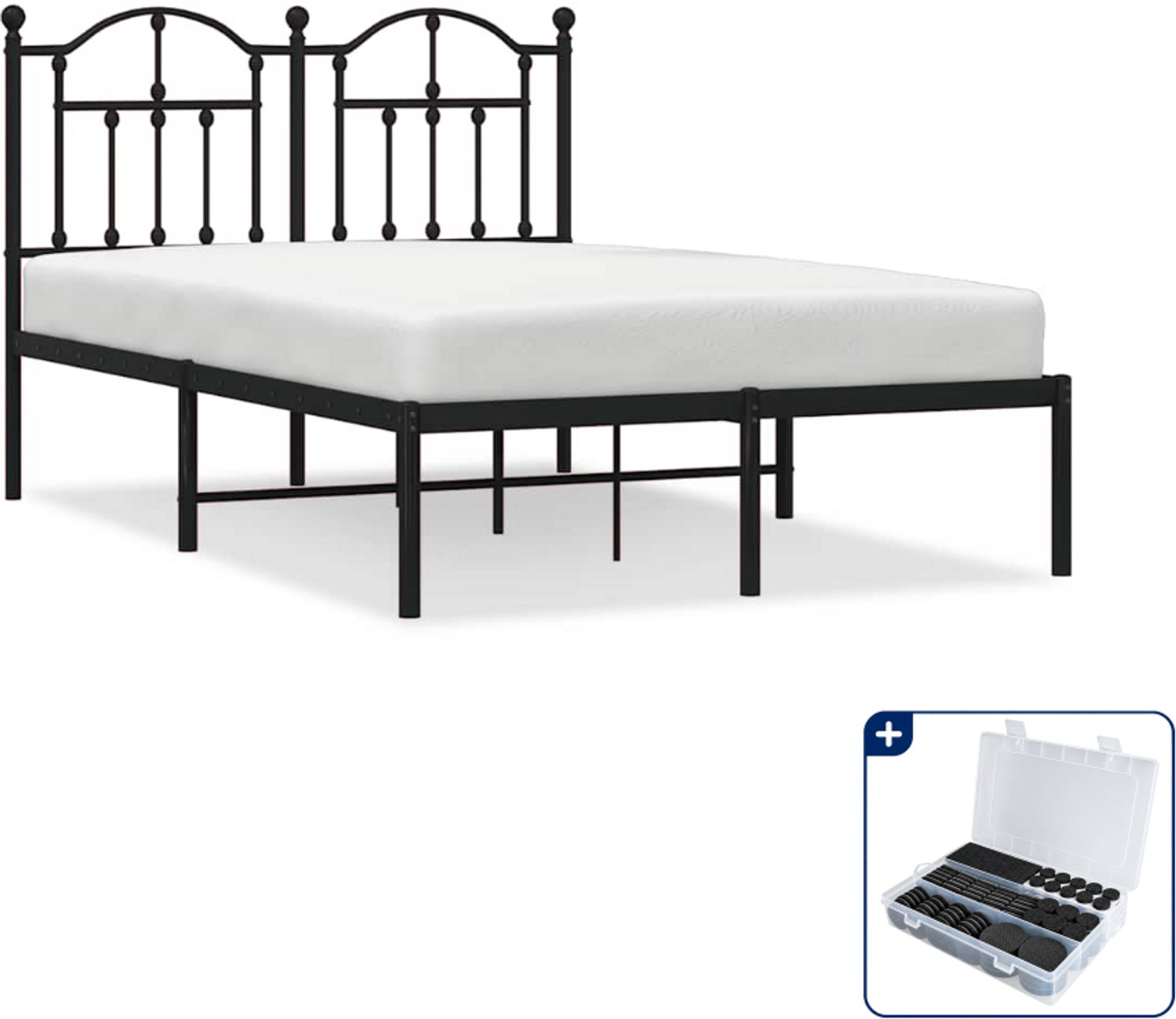 vidaXL bedframe met hoofdbord - 120 x 190 cm - staal - zwart - Inclusief antikrasvilt 177-delig