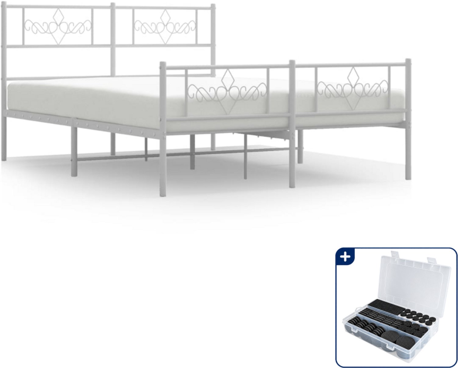 vidaXL bedframe 120 x 190 cm - metaal - wit - Inclusief antikrasvilt 177-delig