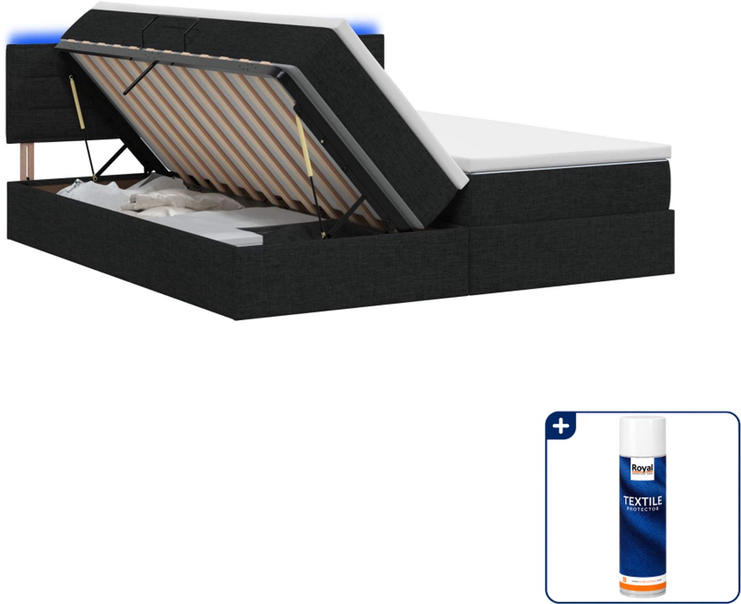 vidaXL Kingsize opbergbed met matras - 180 x 200 cm - zwart - Inclusief textielbeschermer 500 ml