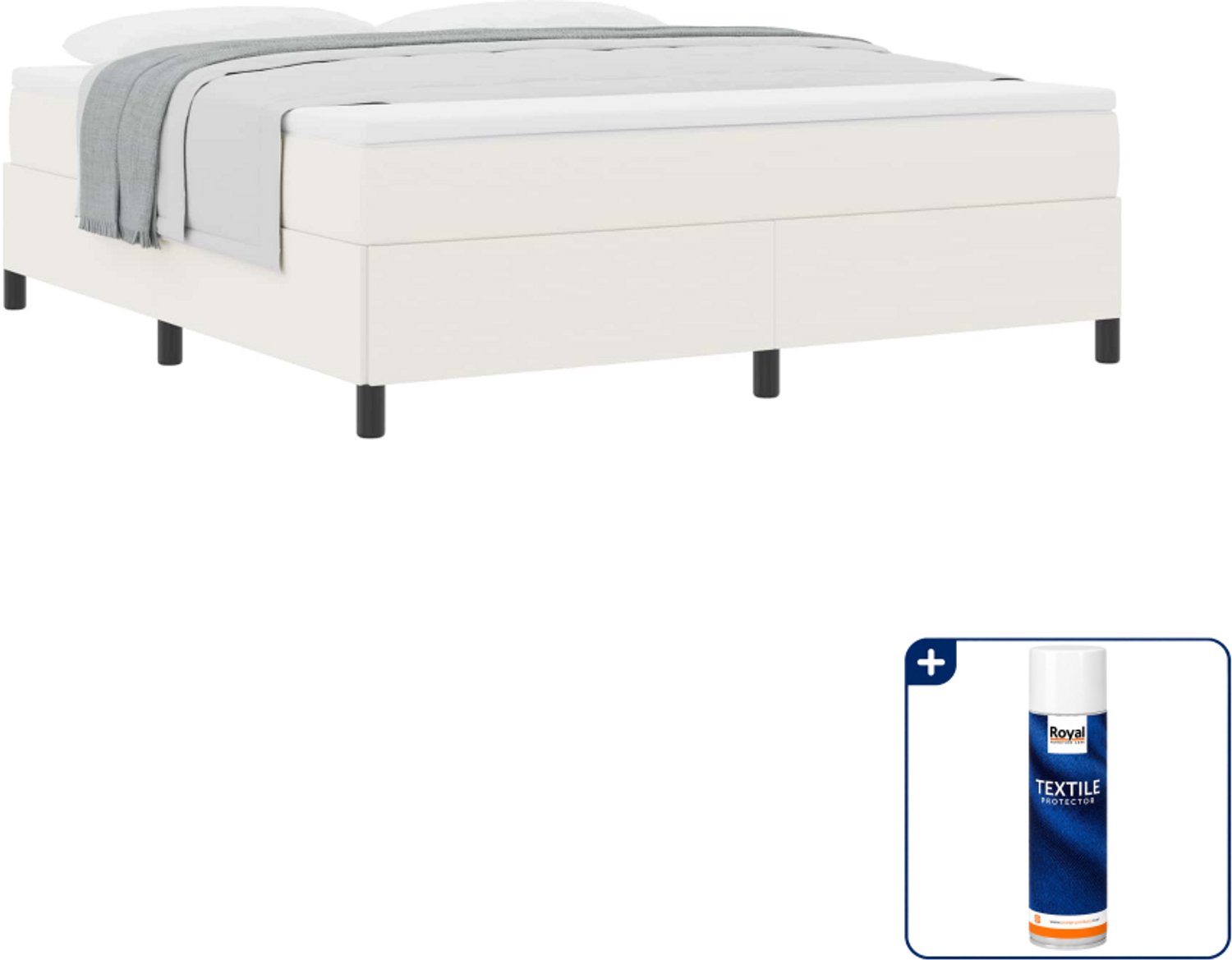vidaXL Kingsize boxspringbed - 180 x 200 cm - crèmekleurig - Inclusief textielbeschermer 500 ml