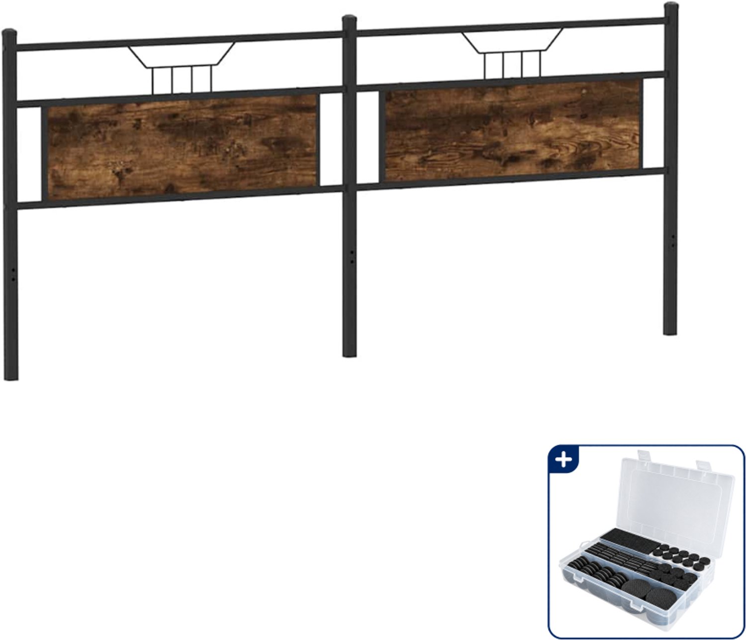 vidaXL bedframe - 140 x 190 cm - bewerkt hout en staal - bruineiken - Inclusief antikrasvilt 177-delig