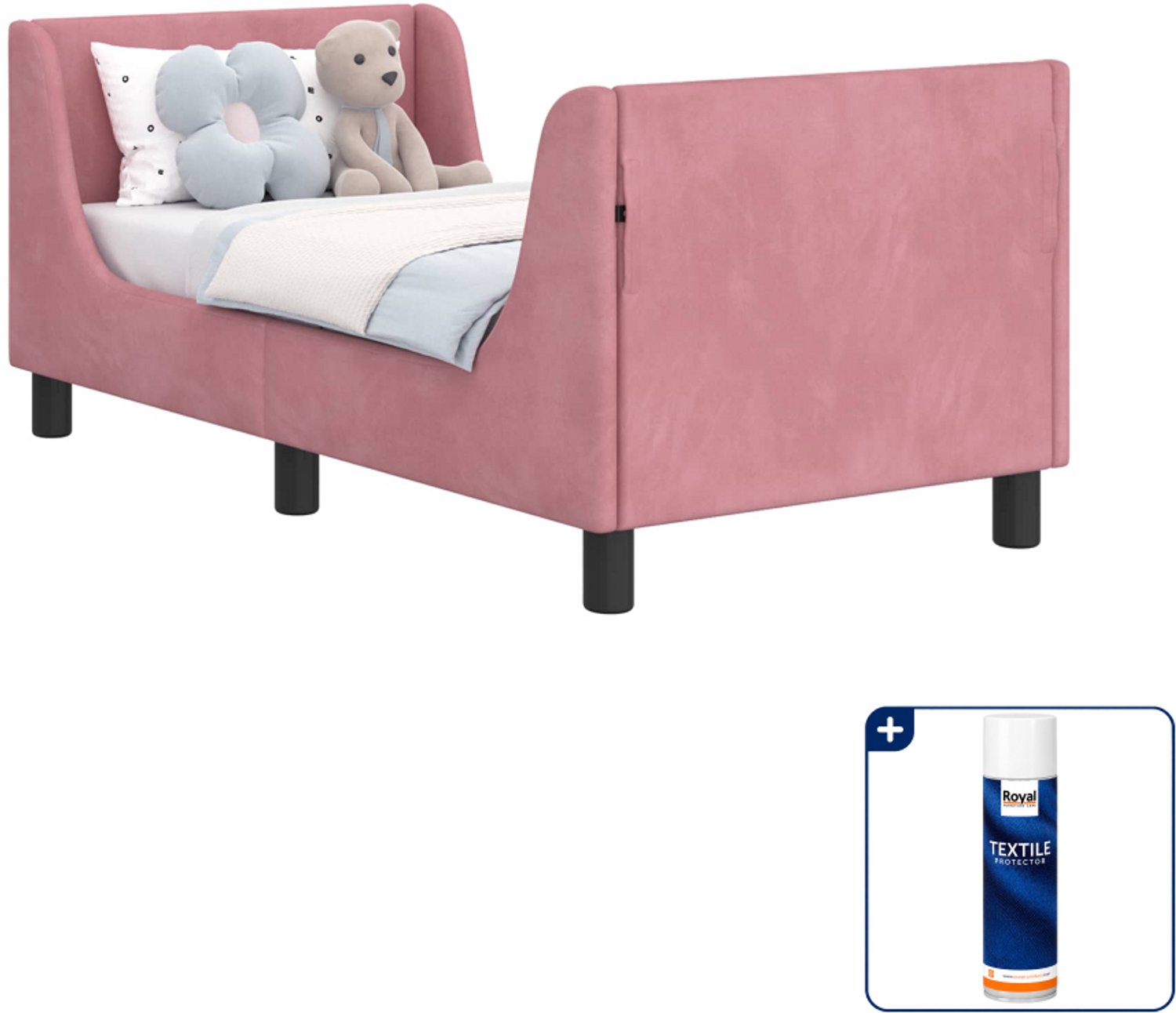 vidaXL peuterbedframe met hoofdbord - 70 x 140 cm - roze - Inclusief textielbeschermer 500 ml