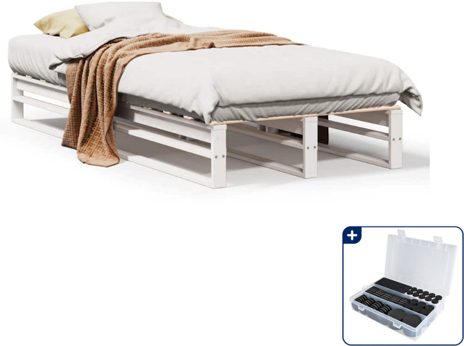 vidaXL bedframe - 90 x 200 cm - massief grenenhout - wit - Inclusief antikrasvilt 177-delig