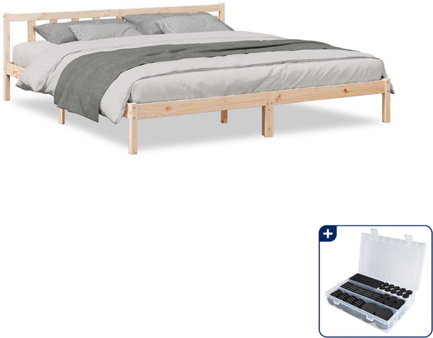 vidaXL bedframe - 200 x 210 cm - massief grenenhout - Inclusief antikrasvilt 177-delig Bruin
