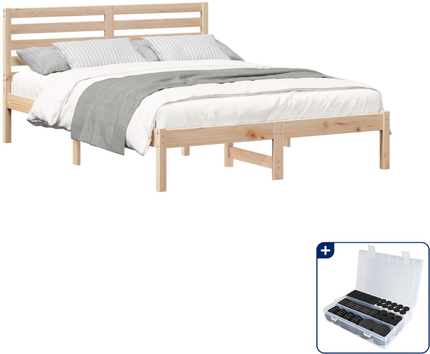 vidaXL bedframe - 140 x 190 cm - massief grenenhout - bruin - Inclusief antikrasvilt 177-delig