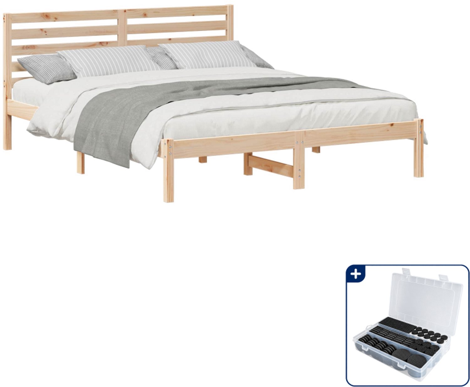 vidaXL bedframe met hoofdeinde - 150 x 200 cm - massief grenenhout - bruin - Inclusief antikrasvilt 177-delig