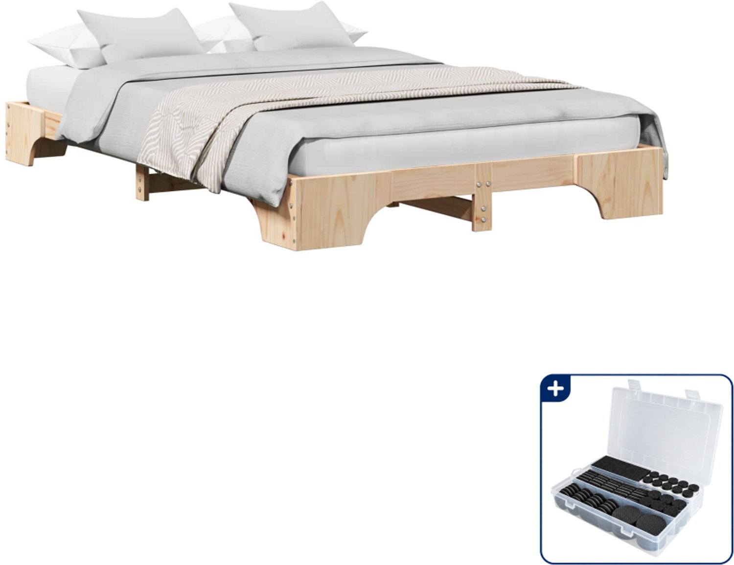 vidaXL bedframe - 120 x 200 cm - massief grenenhout - naturel - Inclusief antikrasvilt 177-delig Bruin