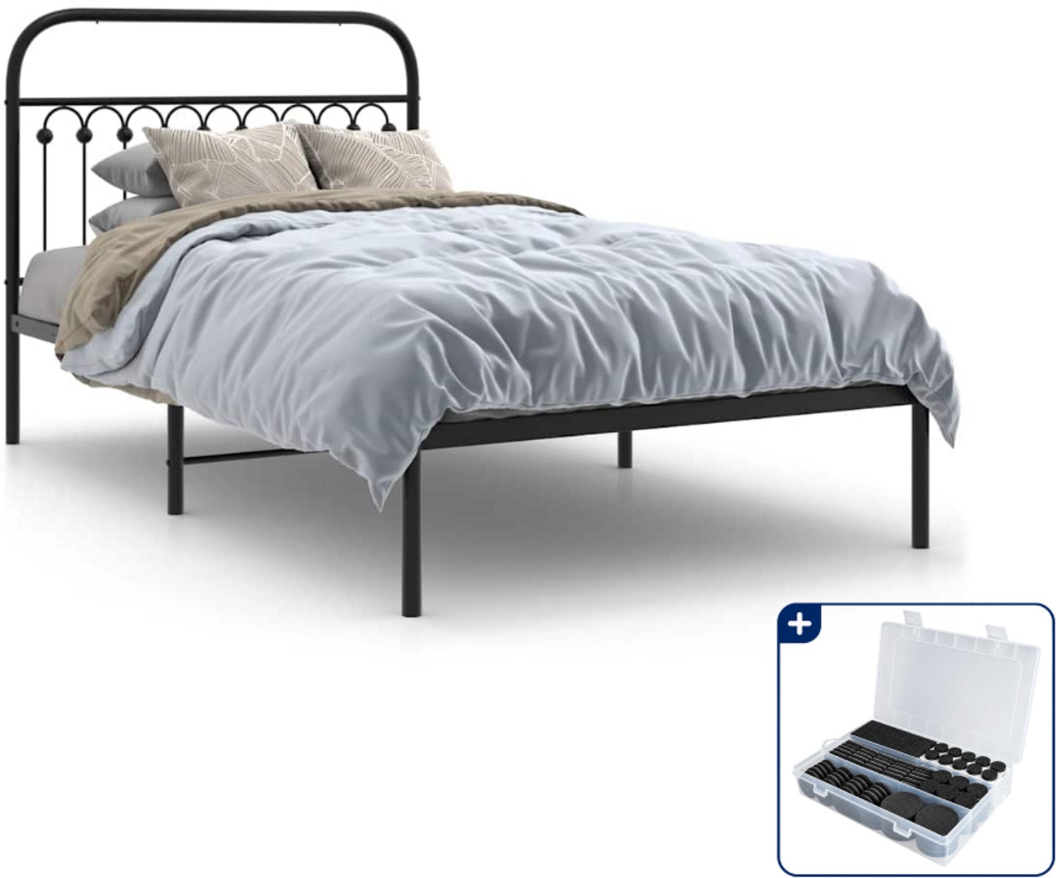 vidaXL Bedframe - 107 x 203 cm - staal - zwart - Inclusief antikrasvilt 177-delig