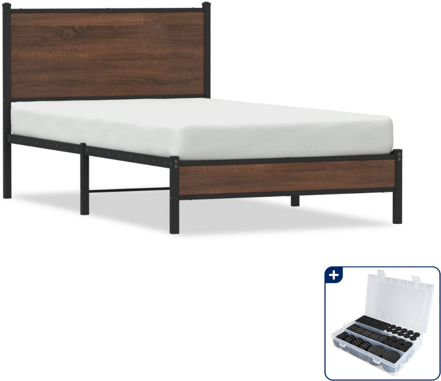 vidaXL bedframe - 100 x 190 cm - staal - bruineiken - Inclusief antikrasvilt 177-delig