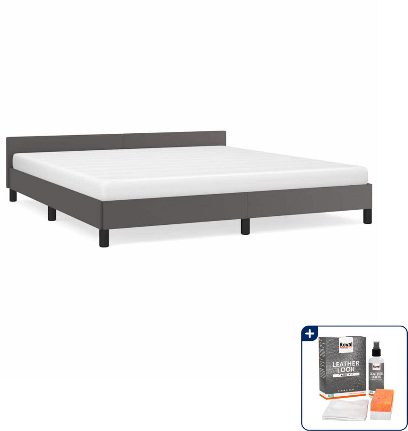 vidaXL bedframe Kingsize - 180 x 200 cm - kunstleer - grijs - Inclusief onderhoudsset voor kunstleer 150 ml
